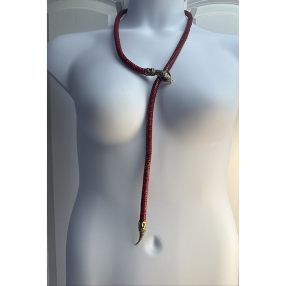 Vintage DL Auld Snake Head Red Metal Mesh Adjustable Choker Necklace Or Belt EUC